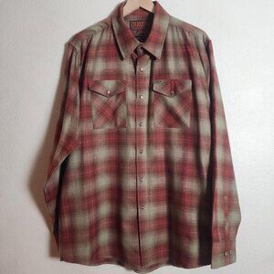 Dixxon Shirt Mens XL Red Gray Plaid The Juarez Flannel Button Up Long Sleeve